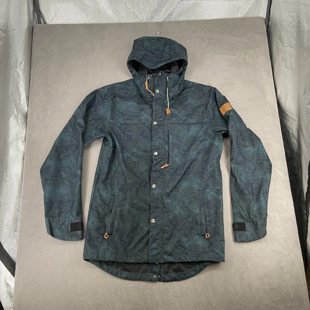 Saga Outerwear Co. Ski Jacket Mens XL Green Blue Snap Front Hooded Winter Wear